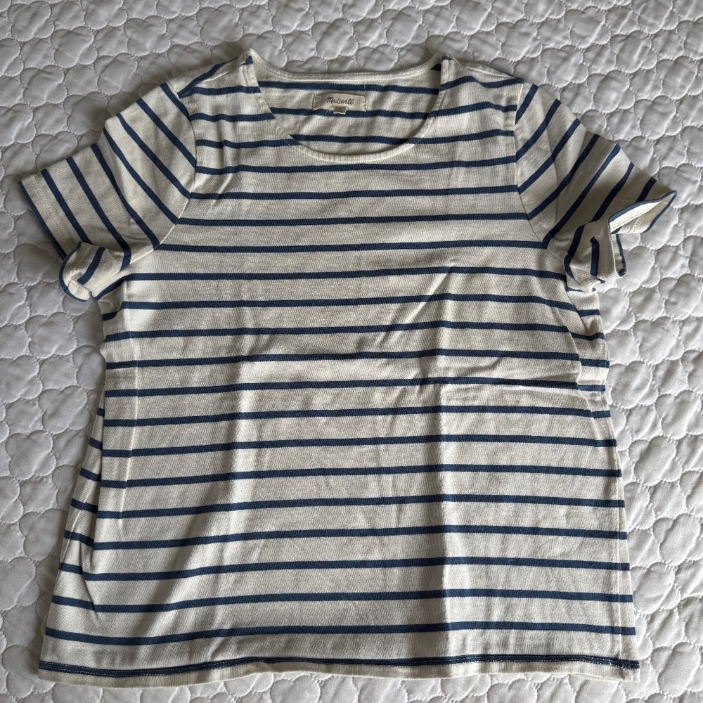 Madewell White &‎ Blue Striped Tee Size Small